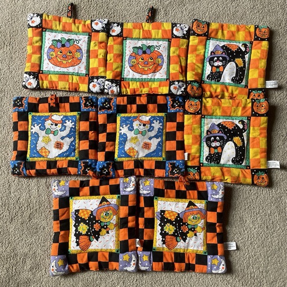 Vintage Lot Of Halloween Pot Holders Wall Hanging Witch Pumpkin Black Cat Ghost - Picture 1 of 2